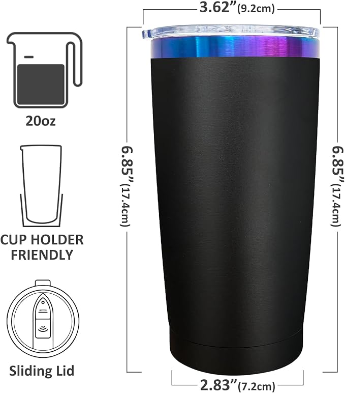 20 oz Tumbler Bulk 12 Pack Stainless Steel Tumblers with Lids and Straws, Double Wall Vacuum Insulated Travel Coffee Mug for Laser Engrave, Powder Coated Cups for Hot and Cold Drinks (Black,12 pack)