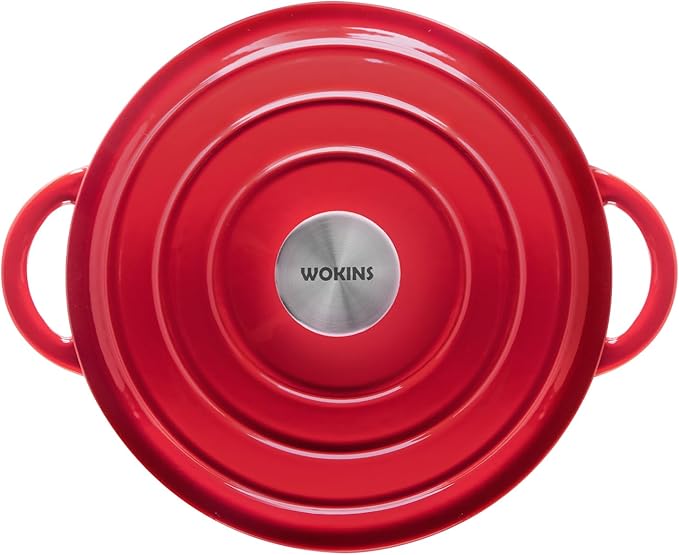 5.5QT Enameled Cast Iron Dutch Oven Pot with Lid,Heavy-Duty Cookware for Sourdough Bread Baking,Braising,Stews,Roasting,Oven Safe up to 500°F,RED