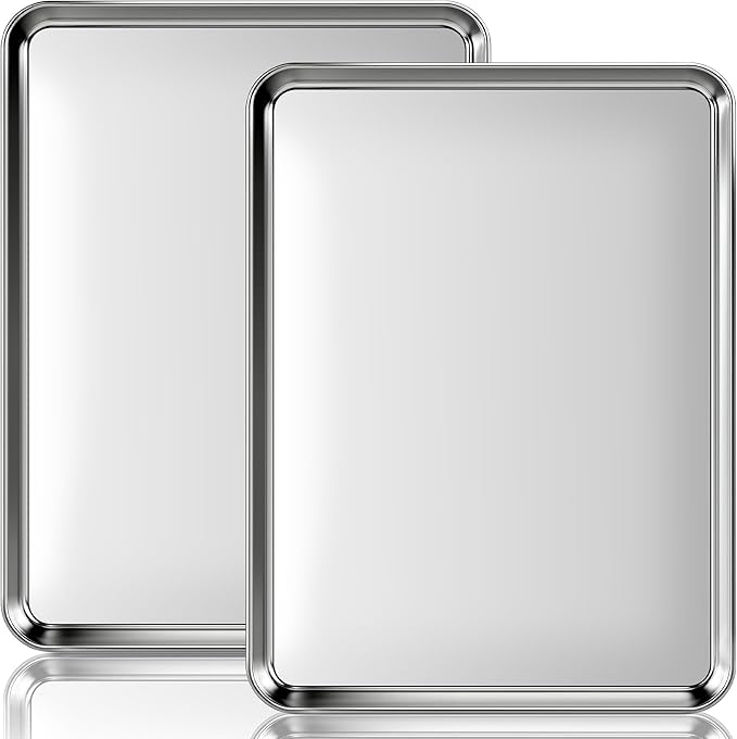 2 Pack Jelly Roll Pan 15.9” x 12” Stainless Steel Cookie Sheets for Baking, Non Stick Baking Sheets for Oven Heavy Duty Baking Trays