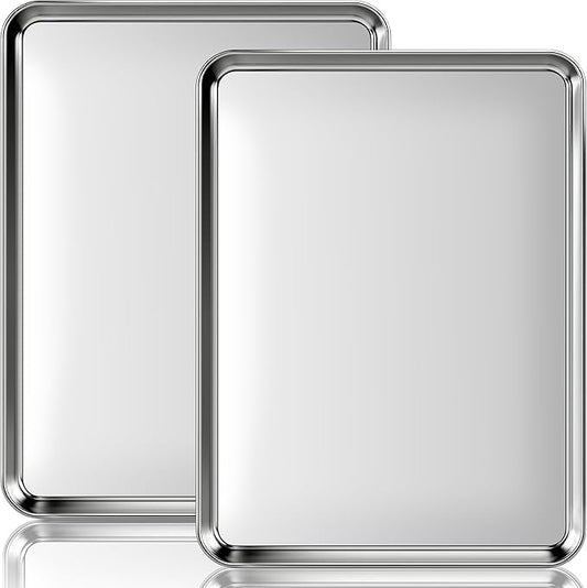 2 Pack Jelly Roll Pan 15.9” x 12” Stainless Steel Cookie Sheets for Baking, Non Stick Baking Sheets for Oven Heavy Duty Baking Trays