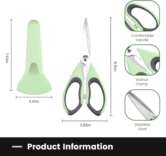 3 Pack Ultra Sharp Kitchen Shears with Magnetic Holder, Heavy Duty Meat Scissors, Multifunctional Stainless Steel Cooking Poultry Shears for Household School Picnic