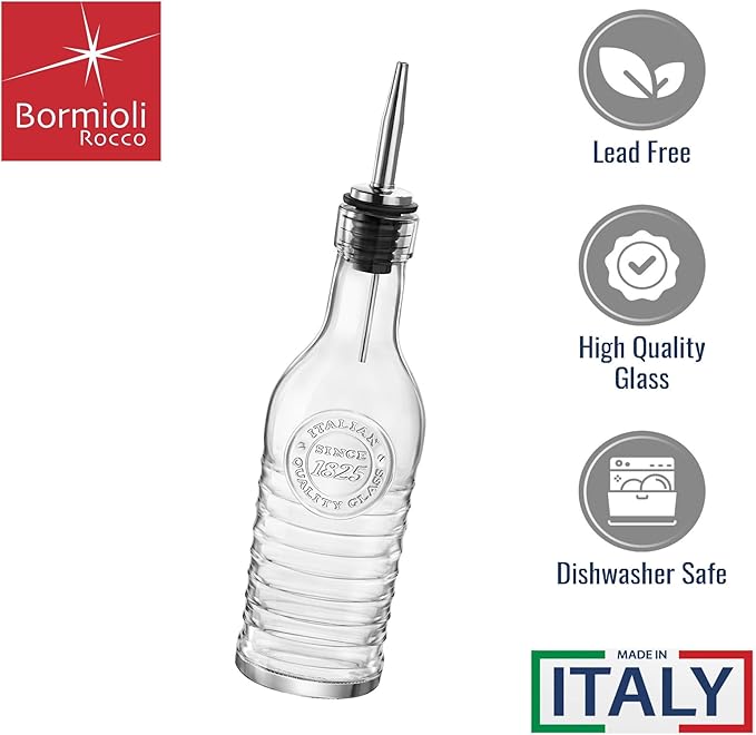 BORMIOLI ROCCO Officina 1825 Olive Oil/Vinegar Bottle Stainless Steel Pouring Spout 268 ml