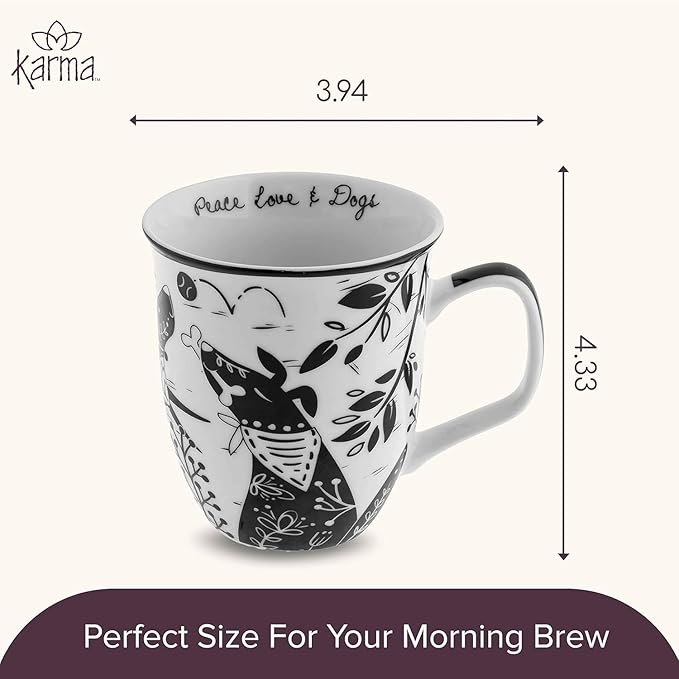 Karma Gifts 14 oz Black and White Boho Mug Tiger - Cute Coffee and Tea Mug - Ceramic Coffee Mugs for Women and Men