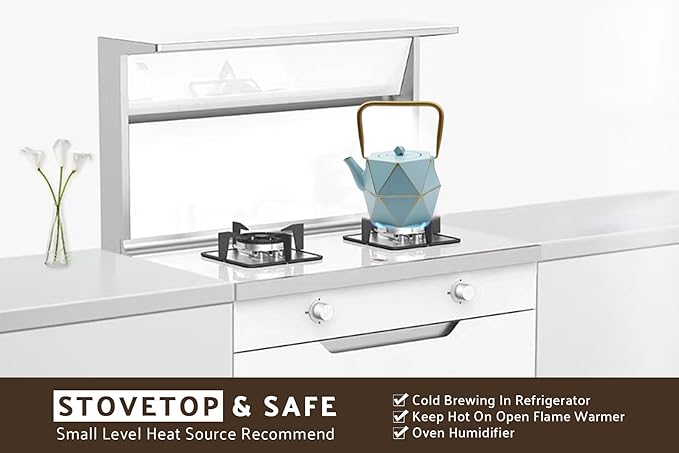 Toptier Cast Iron Teapot, Stovetop Safe Japanese Cast Iron Tea Kettle, Diamond Design Tea Pot with Removable Infuser for Loose Tea, 40 Ounce (1200 ml), Blue
