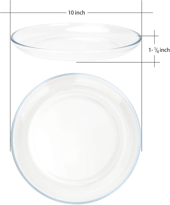 FOYO Basics Glass Plate Set, 10 inch Round Tempered Glass Dinner Plates, Glass Serving Dinnerware, Set of 2
