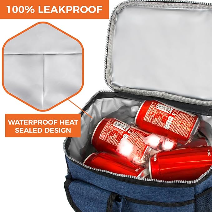 opux Insulated Lunch Bag for Men Women, Leakproof Heather Navy Lunch Box for Work, Portable Soft Lunch Cooler Bag with Shoulder Strap, Adult Lunchbox Lunch Pail for Kid Boy Girl School, 18 Can/10L