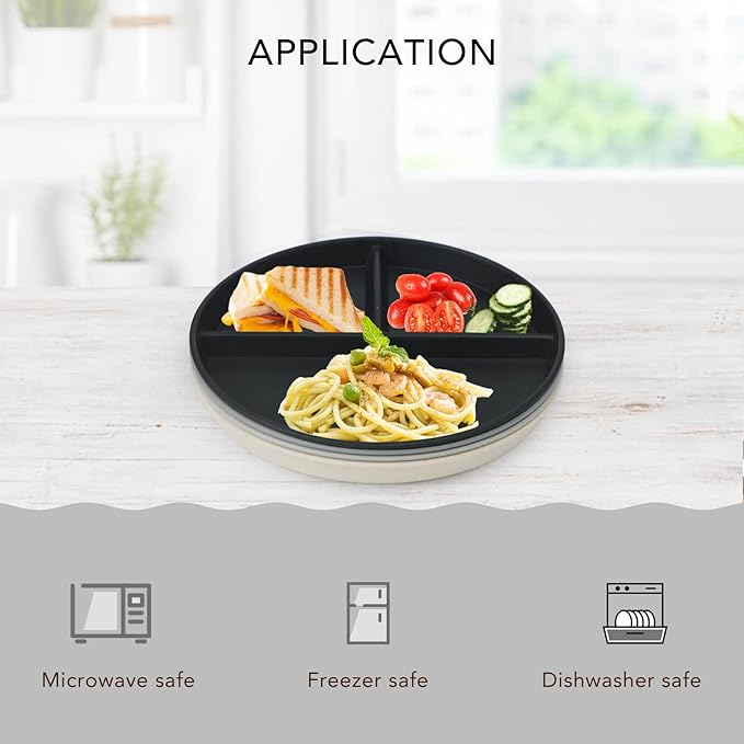 greenandlife 10 Inch 4PCS Unbreakable Portion Control Plates, Divided Plates for Kids Adults, Dishwasher & Microwave Safe Compartment Plate, Lightweight Reusable Wheat Straw plate, BPA Free