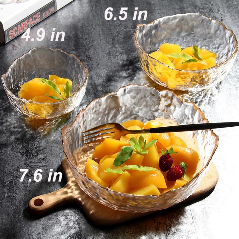 Glass Bowl for Salad Candy Fruit, Decorative Bowl-Crystal Clear Gold, 6.5"