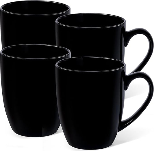 Urbanstrive 16 oz Large Coffee Mugs Set of 4 Ceramic Coffee Mug White Coffee Cups Tea Cups Idea Gift for Women Men House Warming Gifts New Home Office, Black 4 Pack