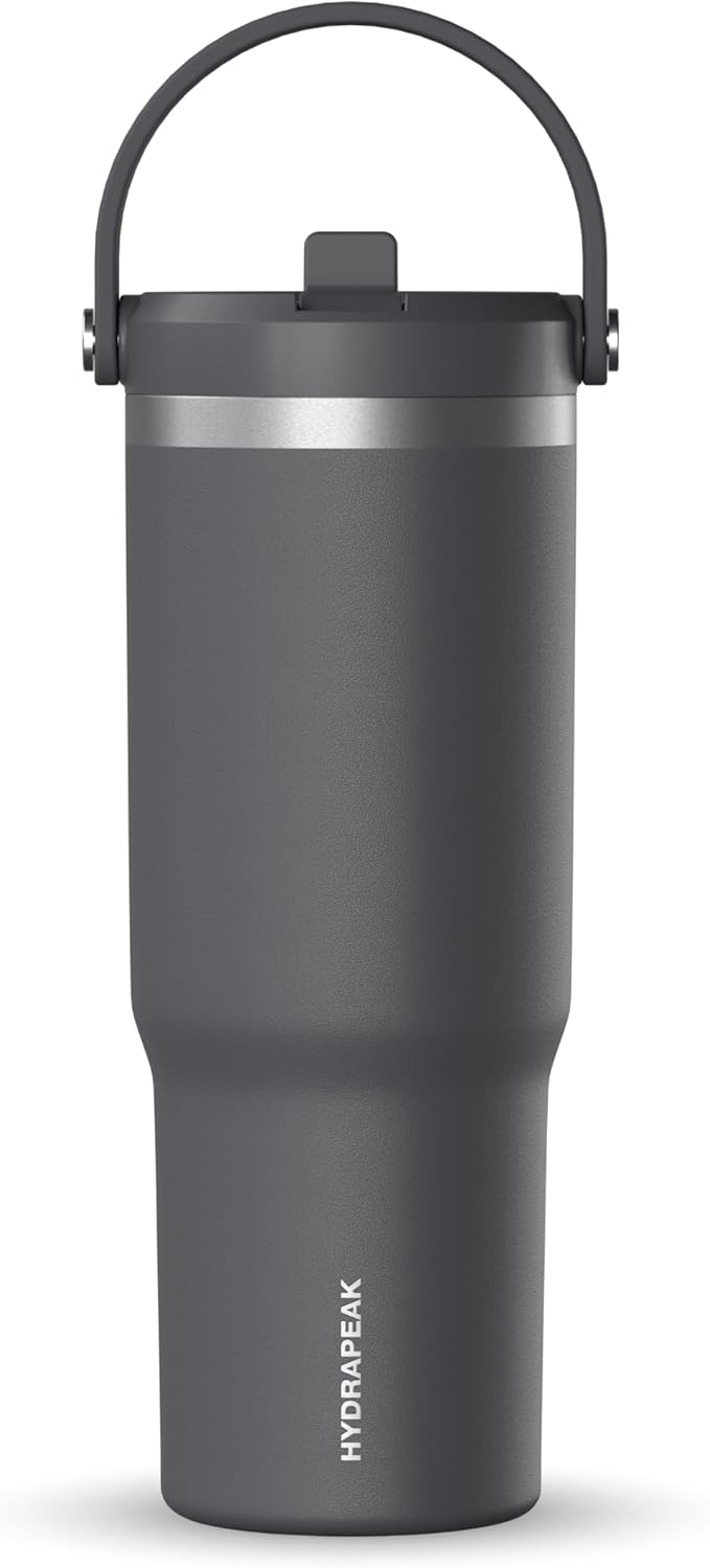 Hydrapeak Nomad 32 oz Tumbler with Handle and Straw Lid, Leakproof, Double Insulated, 32oz Cup, Stainless Steel | Grey Matter