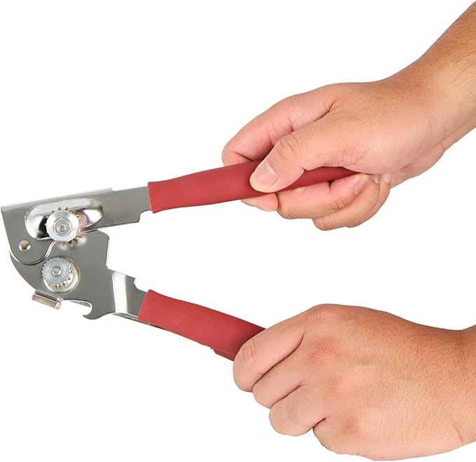 Restaurantware Stainless Steel Magnetic Manual Can Opener - 36 Pack - German Standard Red Crank Can Opener with Magnet, Ergonomic Handles, Non-Slip - Heavy-Duty Hand Can Opener, Easy Turn, Sharp Blade