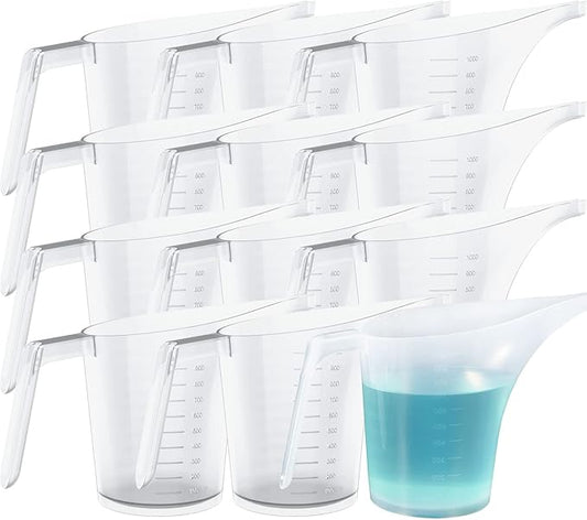 WUWEOT 12 Pack Measuring Funnel Pitcher, 33OZ Easy Pour Measuring Cup with Long Spout for Soap Cakes Making, Filling Muffin Pans, Bakeware Molds, Oils, Fluids (1000ml)