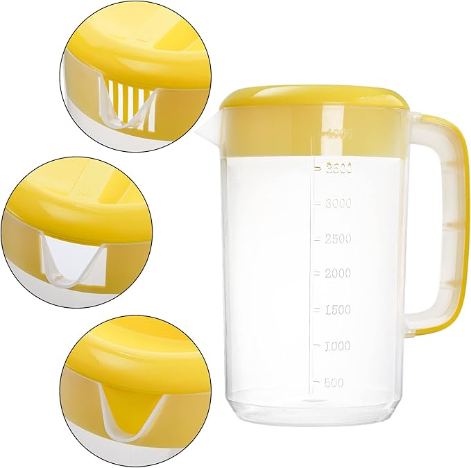 Jucoan 2 Pack 1 Gallon Plastic Pitcher with Lid, Large Water Drink Pitcher, Ice Tea Pitchers with Strainer Cover, Handles, Measurements for Party Sun Tea, Lemonade, Sangria, Cold Brew