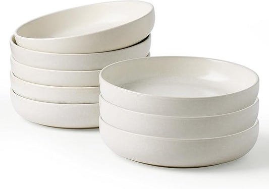 famiware Milkyway Pasta Bowls Set of 8, 33 oz Large Salad Bowls, Double Reactive Glaze, Sturdy & Stackable, Ideal for Housewarming, Festivals, Matte White