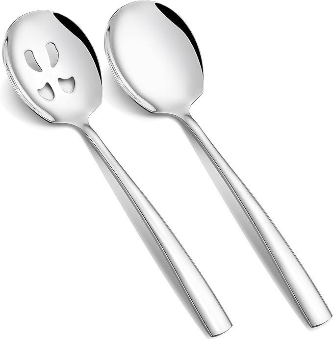 Extra Large Serving Spoons Set 11.7-Inch Serving Slotted Spoon and Serving Spoon 18/8 Stainless Steel Big Serving Utensil for Buffet, Parties, Catering - Dishwasher Safe(2-Pack, Silver)