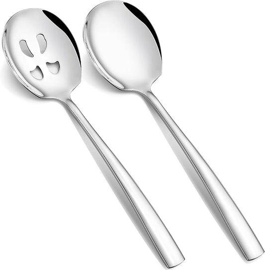 Extra Large Serving Spoons Set 11.7-Inch Serving Slotted Spoon and Serving Spoon 18/8 Stainless Steel Big Serving Utensil for Buffet, Parties, Catering - Dishwasher Safe(2-Pack, Silver)
