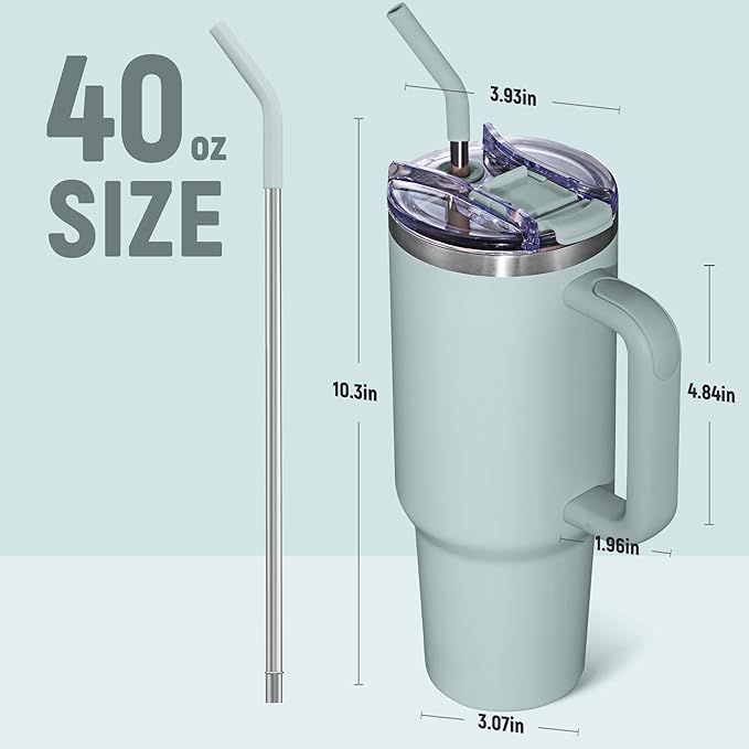 COKTIK 40 oz Tumbler With Handle and Straw, Insulated Tumbler With Leakproof Lids, Stainless Steel|BPA-Free, Cold for 24 H (Shale)
