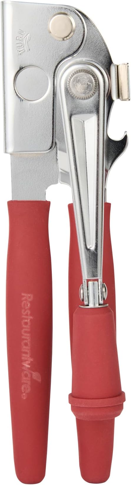 Restaurantware Stainless Steel Magnetic Manual Can Opener - 36 Pack - German Standard Red Crank Can Opener with Magnet, Ergonomic Handles, Non-Slip - Heavy-Duty Hand Can Opener, Easy Turn, Sharp Blade