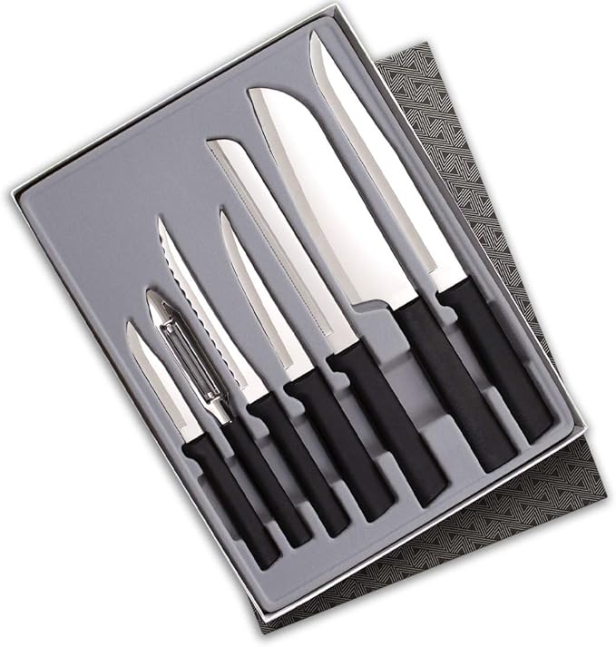 RADA Cutlery The Starter Gift Set (G238), 7-piece Knife Set, Stainless Steel Blades, Black Handle