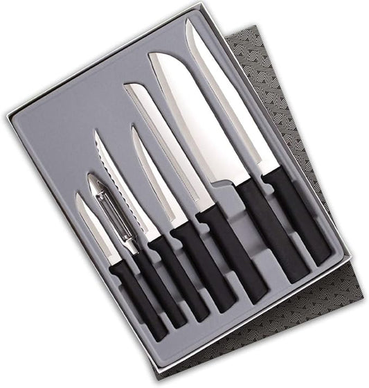 RADA Cutlery The Starter Gift Set (G238), 7-piece Knife Set, Stainless Steel Blades, Black Handle