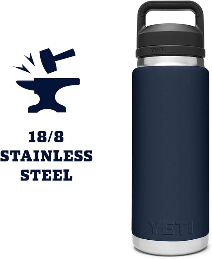 YETI Rambler 26 oz Bottle, Vacuum Insulated, Stainless Steel with Chug Cap, Navy