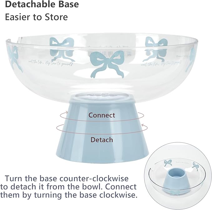 Candy Bowl with Pedestal Base, Decorative Clear Plastic Bowl with Cute Pattern for Candy, Fruit, Vegetable, Coffee Pods, 9.5x9.5x6 Inches (Blue)