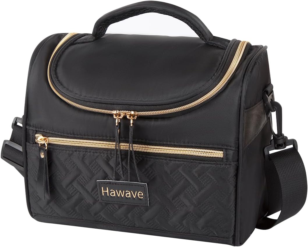 Lunch Bag for Women Men Adult Insulated Lunch Box, Leakproof Lunch Cooler Bag with Front Pocket & Adjustable Shoulder Strap, Reusable Large Lunch Tote Bag for Work Office Travel Picnic, Black