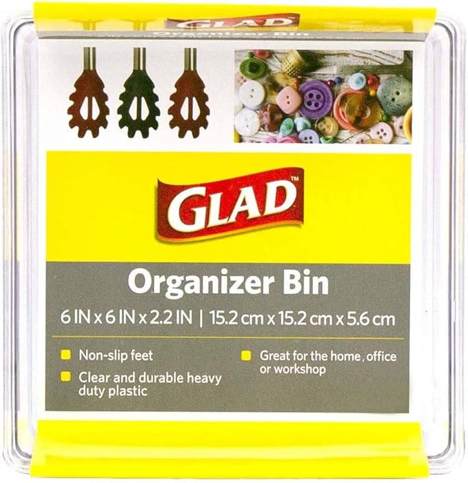 Glad Clear Plastic Organizer Bin – 6” x 6” x 2.2” Drawer Storage Tray with Non-Slip Feet, Clear