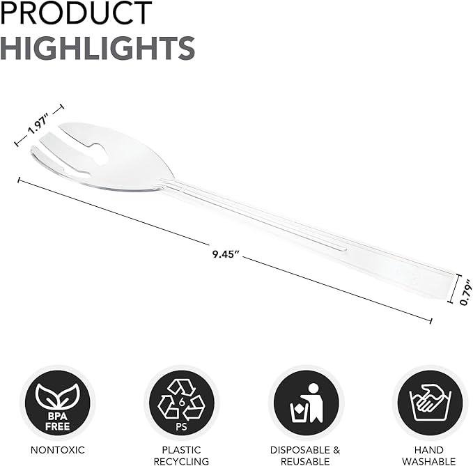 Party Essentials Plastic Party Buffet Serving Utensils Kit, Spoons/Forks/Tongs, 20-Piece, Clear