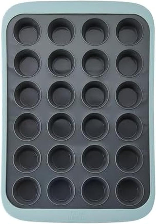 Chicago Metallic 24-Cup Silicone Muffin Pan, Nonstick Bakeware with Wire-Reinforced Rim, BPA-Free Food-Grade Silicone, Oven Safe to 428°F, Dishwasher Safe, Easy Cupcake Release