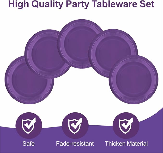 40Pcs Disposable Paper Plates Purple,Including 20pcs 9" and 20pcs 7" Plates,Strong and Sturdy Disposable Plates for Party, Dinner, Holiday, Picnic,Birthday Party, Dinner Table, Wedding