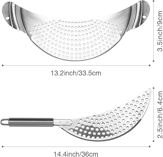 Pot Strainer Set 2 Pieces Stainless Steel Strainers Set, Easy Draining Durable Dishwasher Safe, Work for All Cooking Kitchenware, Noodles Pasta Fruit Veggies Food Strainers