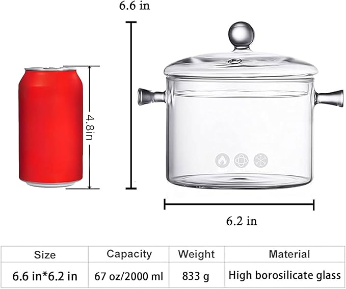 2 L/ 67 Fl Oz Clear Glass Pots for Cooking with Lids Saucepan with Cover Simmer Pot Milk Pot Heat-Resistant Glass Stovetop Pots And Pan with Lid, Soup, Milk, Baby Food