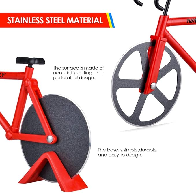 Ninonly Bicycle Pizza Cutter Wheel,Non-stick Bike Pizza Slicer,Stainless Steel Cutting Wheels With a Stand for Pizza Lovers, Housewarming Gifts Cool Kitchen Gadget Cool Men's Gift