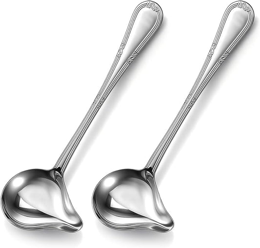 2 Pcs Gravy Ladle with Pour Spout 7.8'' Stainless Steel Small Ladle Sauce Soup Spoon 1 Ounce Small Drizzle Ladles for Cooking Serving Canning