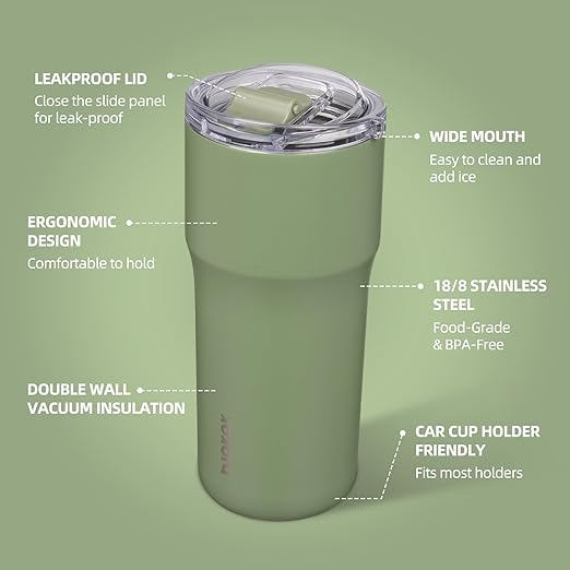 BJPKPK Insulated Tumbler with Lid,24oz Stainless Steel Tumbler,Double Wall Travel Coffee Mug Thermal cup,Keep Drinks Cold and Hot,Forest Green