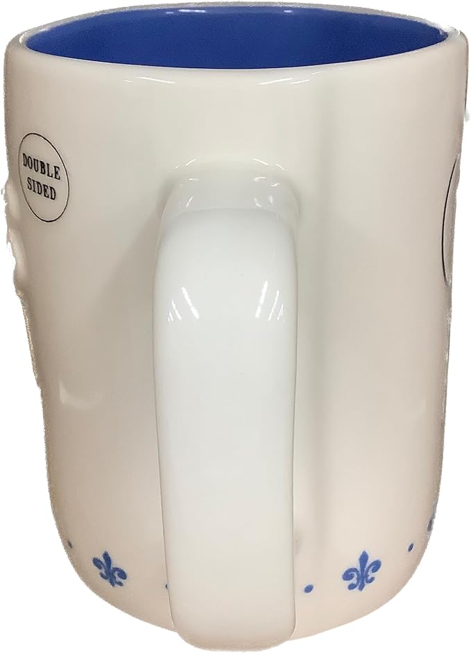 Rae Dunn Disney Pixar Ratatouille Remy Chef's Kiss Ceramic Coffee Mug with Blue Interior, Fleur-de-Lis Design, 14oz