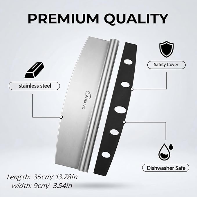 multifunctional Pizza Cutter, Razor Sharp Stainless steel pizza knife with Protective Cover-13.78inch, Professional Pizza Oven Accessories.