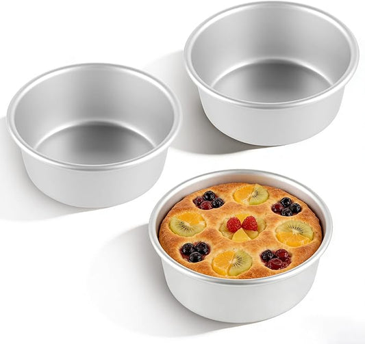 4 Inch Cake Pan, Anodized Aluminum Baking Round Cake Pans Tins Bakeware, Mini Cake Pans for Birthday Wedding, Mirror Finish, Easy Releasing, Set of 3