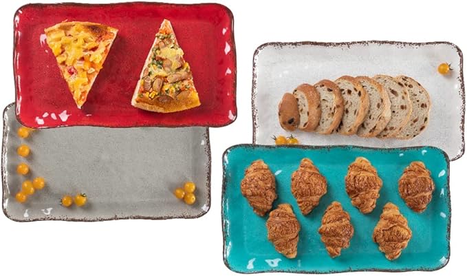 LEHAHA Melamine Crackled Rustic Serving Platter Set of 2, Farmhouse Large Rectangle Trays for Food, Entertaining and Party Use, 17.5"x 10", Grey