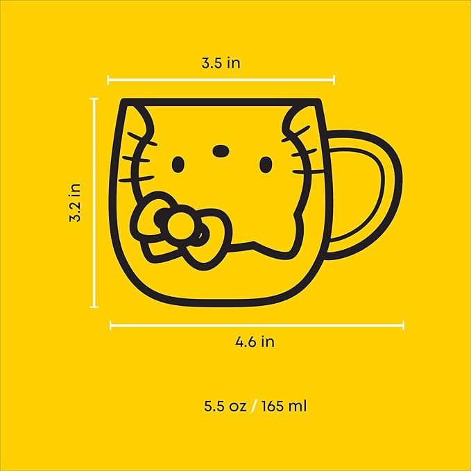 JoyJolt Hello Kitty 3D Espresso Cup, 5.5 oz Double Wall Glass Cup with 3D Design, Insulated Espresso Shot Glass, Kawaii Sanrio Cup for Double Shot Coffee or Tea, Hello Kitty Kitchen Stuff
