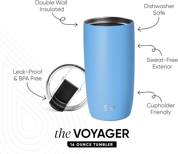 Simple Modern Voyager Tumbler with Flip Lid | Travel Coffee Mug | Insulated Stainless Steel Cold Brew Iced or Hot Coffee Cup | Gifts for Women Men Her Him | 16oz, Snow Day