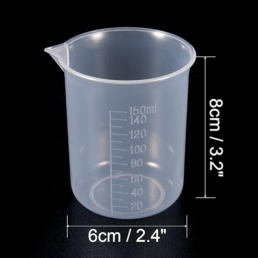uxcell Measuring Cup 150ml PP Plastic Graduated Beaker Transparent for Lab Kitchen Liquids 3pcs