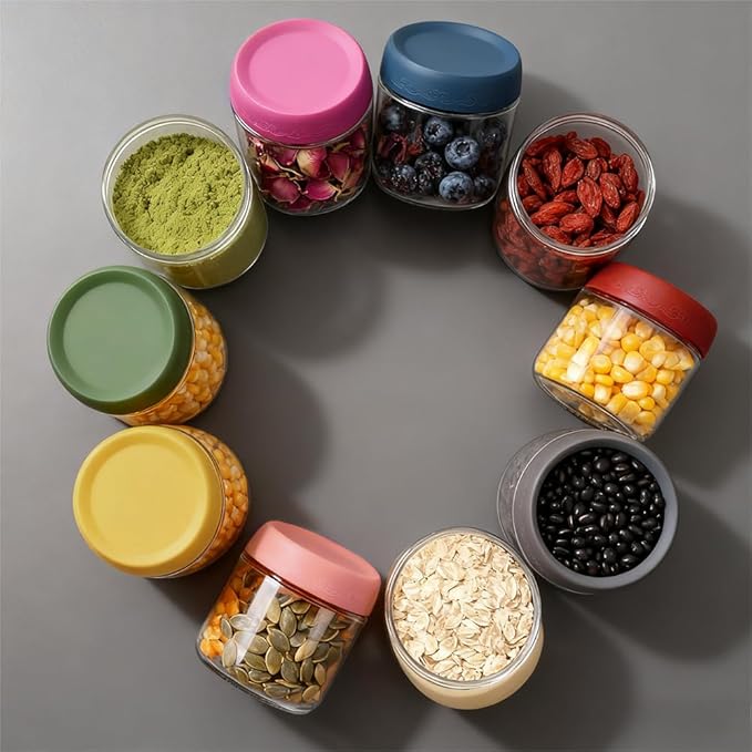 10oz 8Pack Glass Overnight Oats Jars Containers with Airtight Leakproof Lids, Reusable Mason Jars for Meal Prep, Yogurt Parfaits, Smoothies, Salads & Healthy Breakfasts(10oz-8Pack)