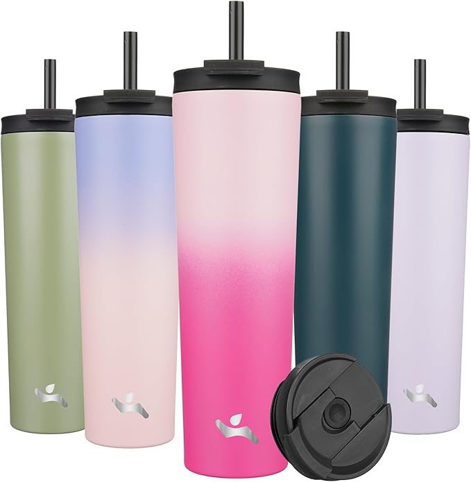 34 OZ Insulated Tumbler with Lid and 2 Straws Stainless Steel Water Bottle Vacuum Travel Mug Coffee Cup,Cherry