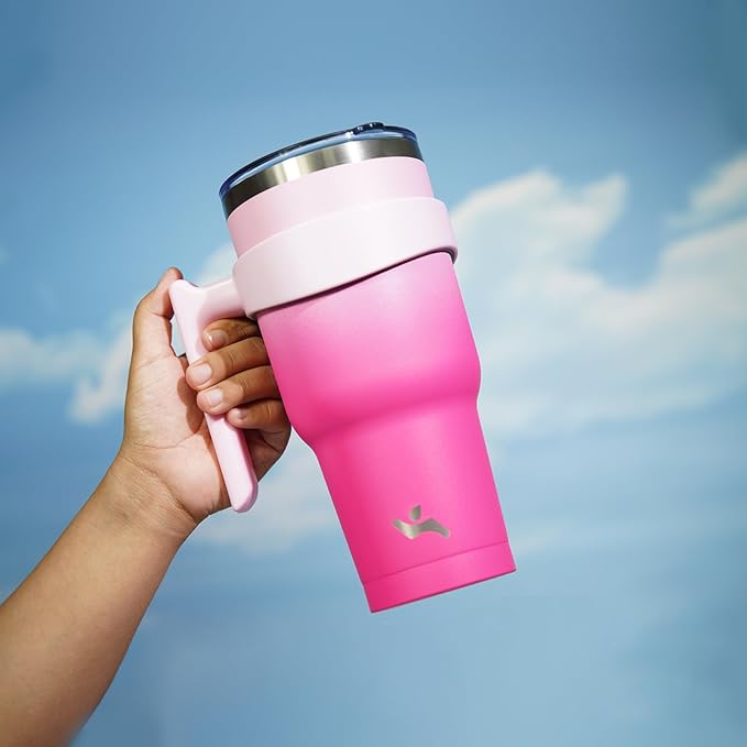 40 oz Tumbler with Handle and 2 Straw 2 Lid, Insulated Water Bottle Stainless Steel Vacuum Cup Reusable Travel Mug, Cherry