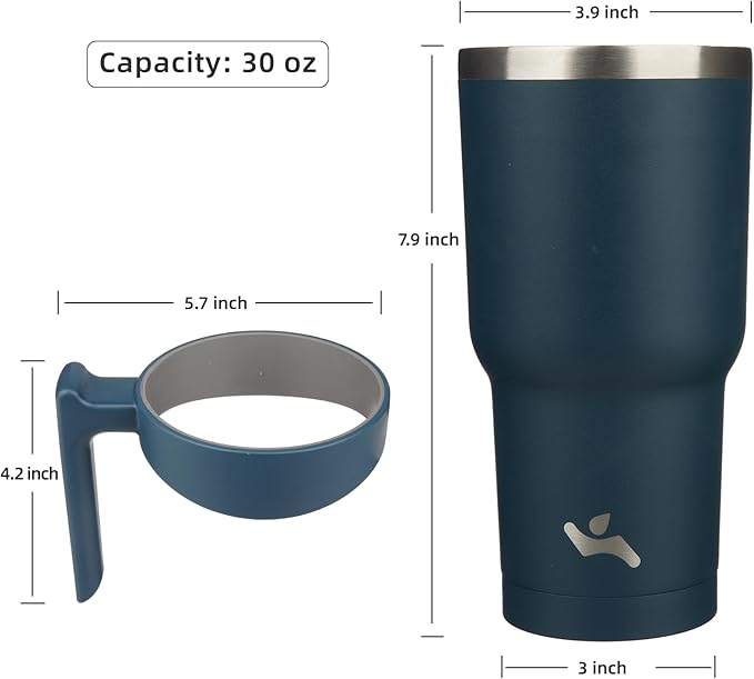 30 oz Tumbler with Handle and 2 Straw 2 Lid, Insulated Water Bottle Stainless Steel Vacuum Cup Reusable Travel Mug, Navy Blue