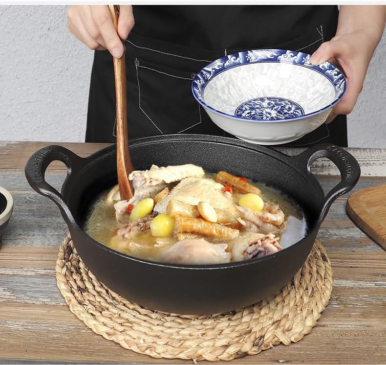 Cast Iron Wok with Dual Handle, Pre-Seasoned Stir-Fry Pans (Wok with Lid 11 inch)
