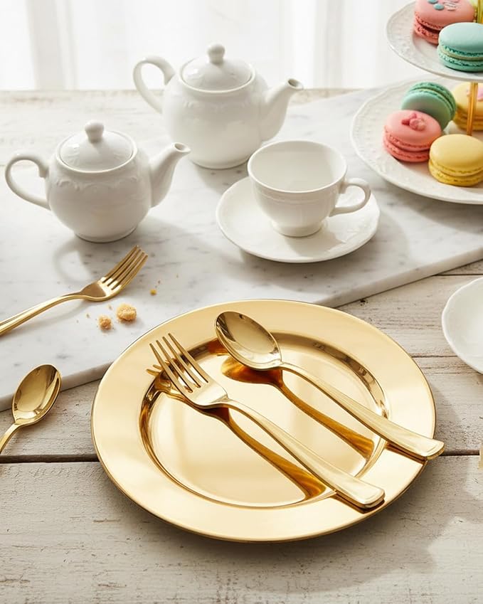 BUCLA 200-Piece Gold Plastic Silverware - Heavy Duty Disposable Cutlery Set - 100 Gold Plastic Forks & 100 Spoons for Catering, Party, Dinner, Wedding