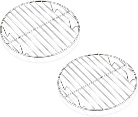 E-far 7½ Inch Steaming Cooking Racks, Stainless Steel Round Baking Cooling Rack Set of 2, Multi-Purpose for Canning Air Fryer Pressure Cooker, Dishwasher Safe
